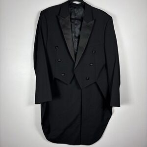 Neil Allyn Men's 40R Black 100% Wool Satin Peak Lapel Tailcoat Tuxedo Jacket